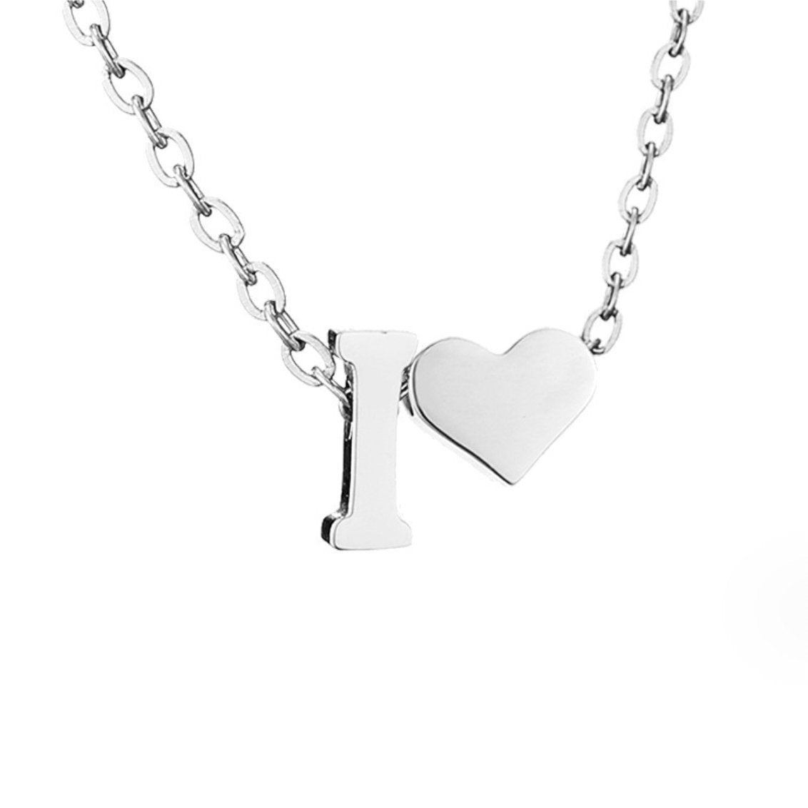 Silver-Tone Initial and Heart Charm Necklace