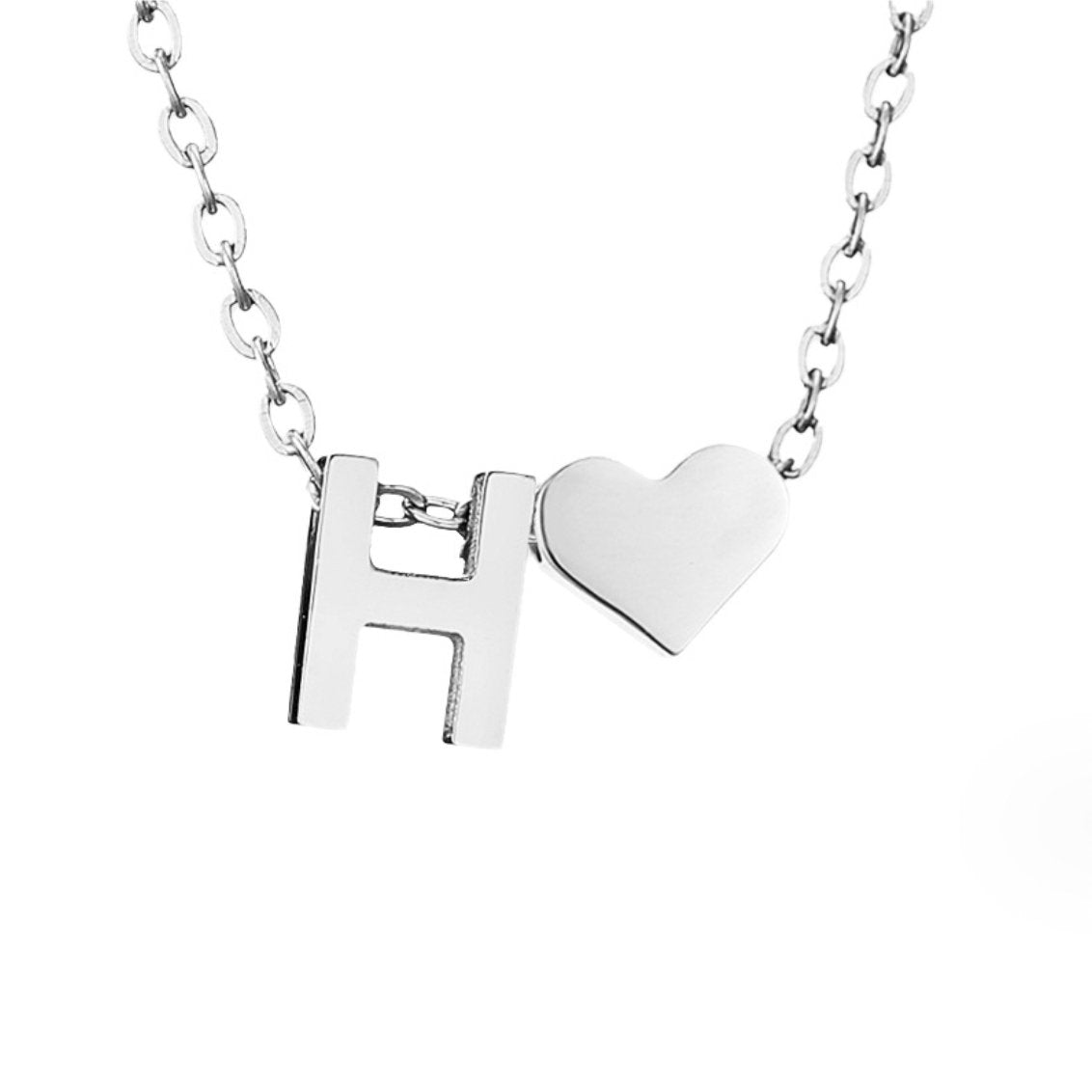 Silver-Tone Initial and Heart Charm Necklace