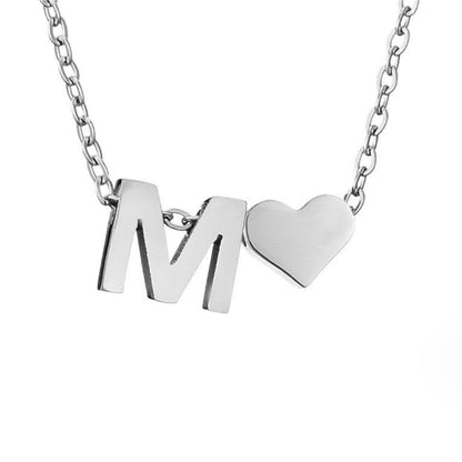 Silver-Tone Initial and Heart Charm Necklace