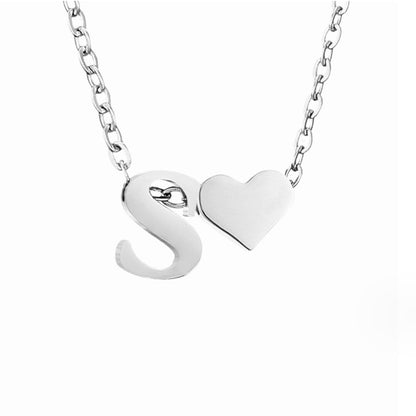 Silver-Tone Initial and Heart Charm Necklace