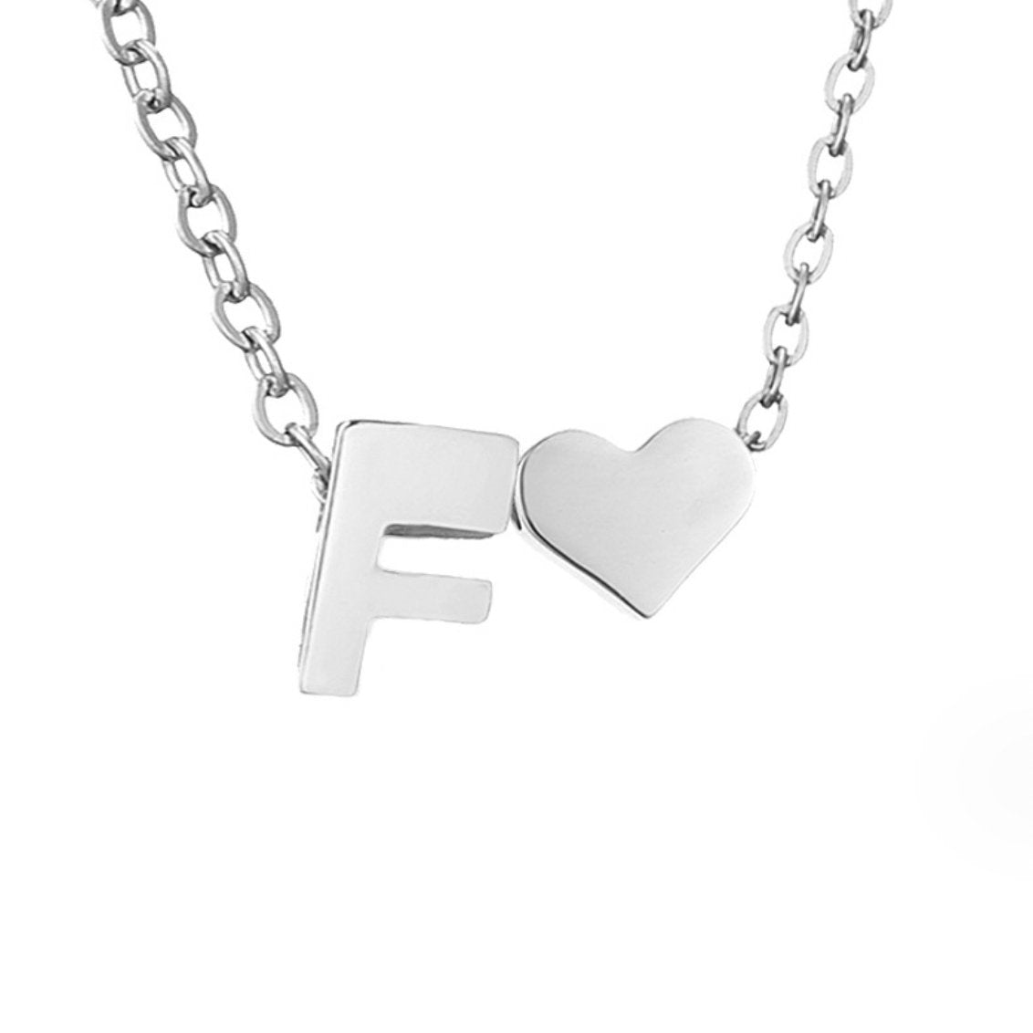 Silver-Tone Initial and Heart Charm Necklace