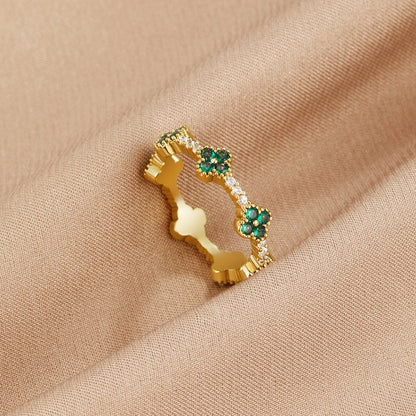 Little Lucky Clover Crystal Fine Band Ring