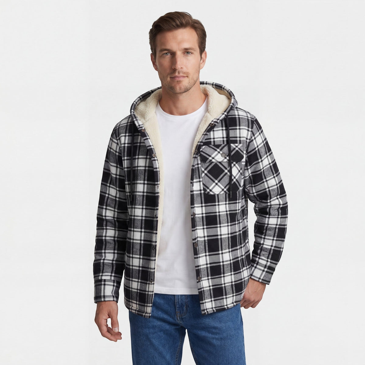 Men's Hooded Cotton Blend Jacket – Check Fleece Lining