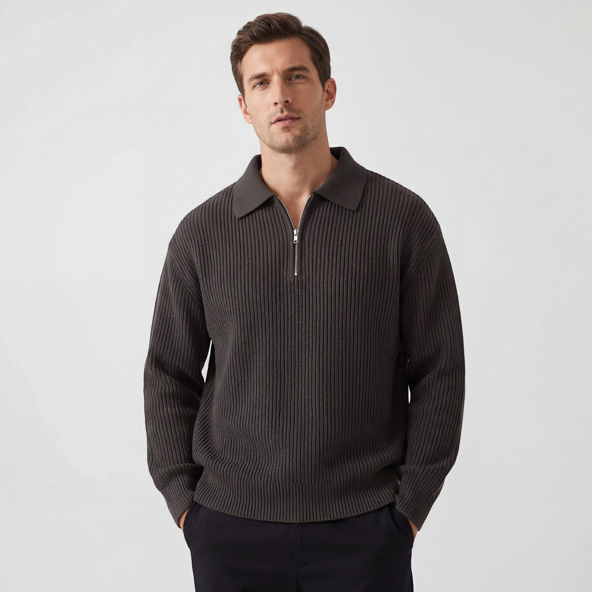 Men's Zip Through Knitted Jumper – Loose Relaxed Fit