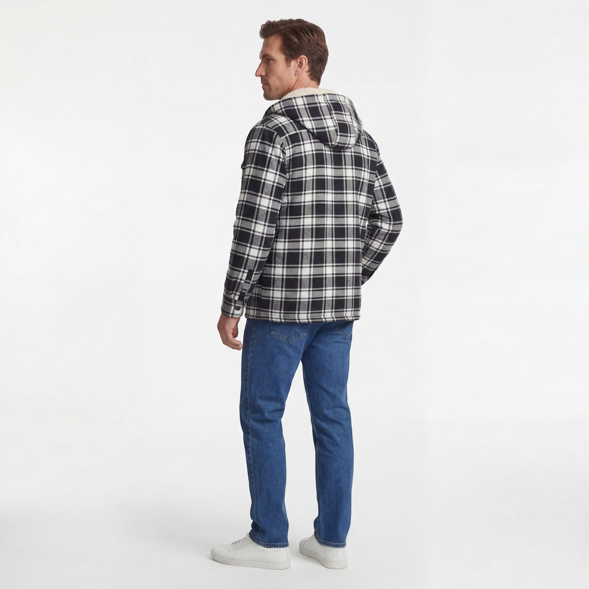 Men's Hooded Cotton Blend Jacket – Check Fleece Lining