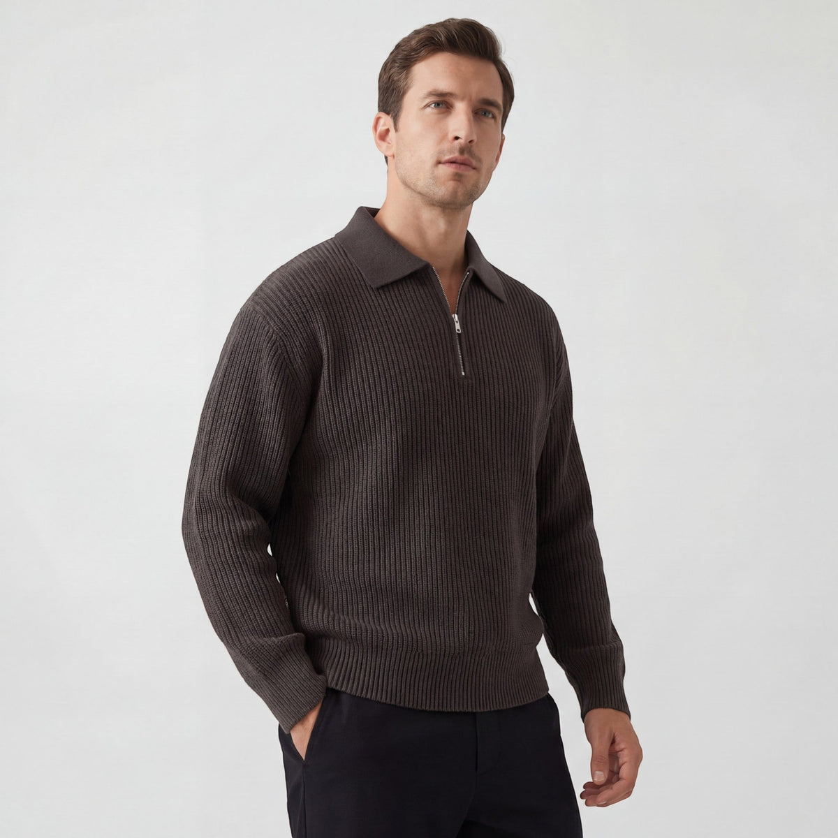 Men's Zip Through Knitted Jumper – Loose Relaxed Fit