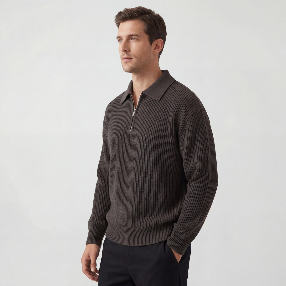 Men's Zip Through Knitted Jumper – Loose Relaxed Fit