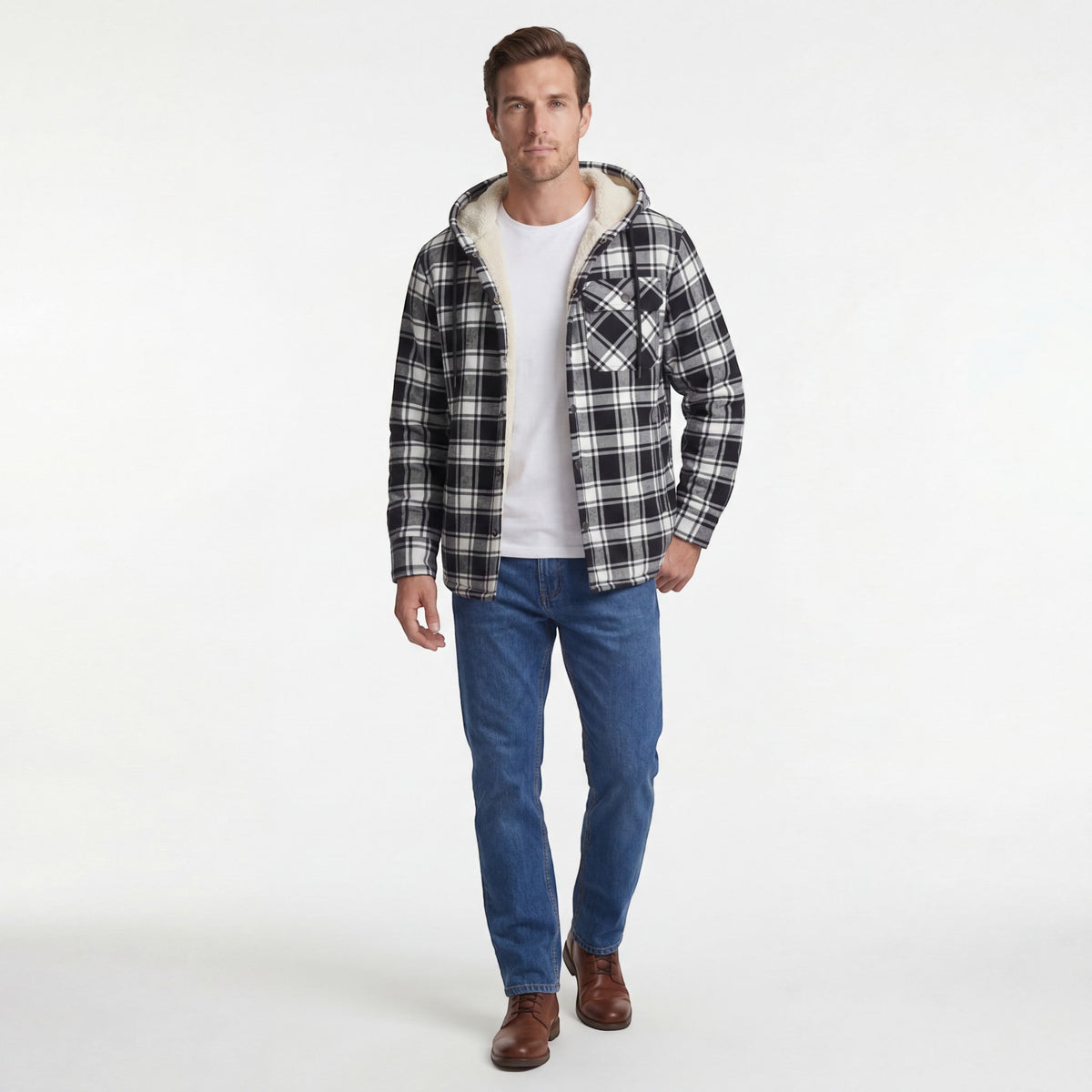 Men's Hooded Cotton Blend Jacket – Check Fleece Lining