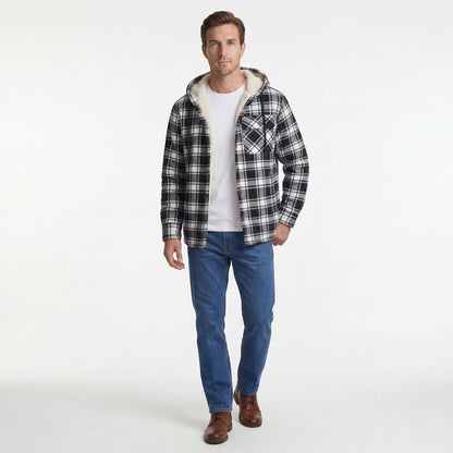 Men's Hooded Cotton Blend Jacket – Check Fleece Lining