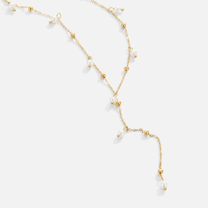 Fine Chain Lariat Necklace with Pearl Drop