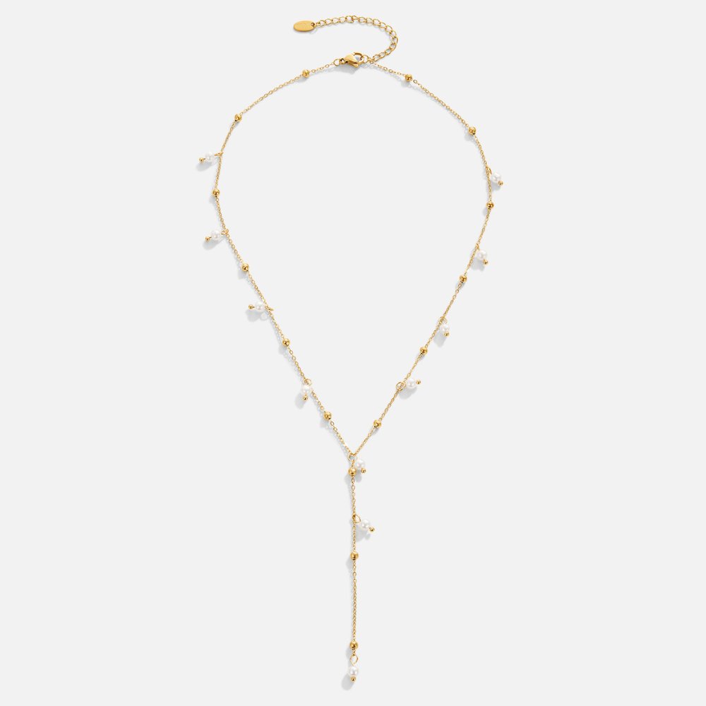 Fine Chain Lariat Necklace with Pearl Drop