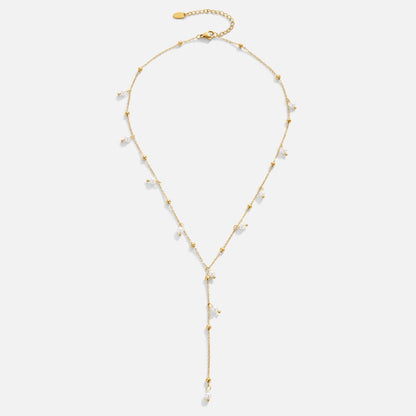Fine Chain Lariat Necklace with Pearl Drop