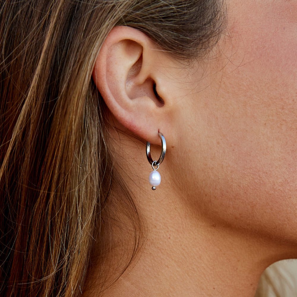 Bella Silver-Tone Hoops with Freshwater Pearl