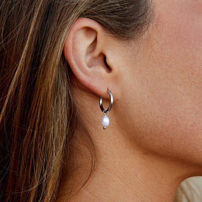 Bella Silver-Tone Hoops with Freshwater Pearl