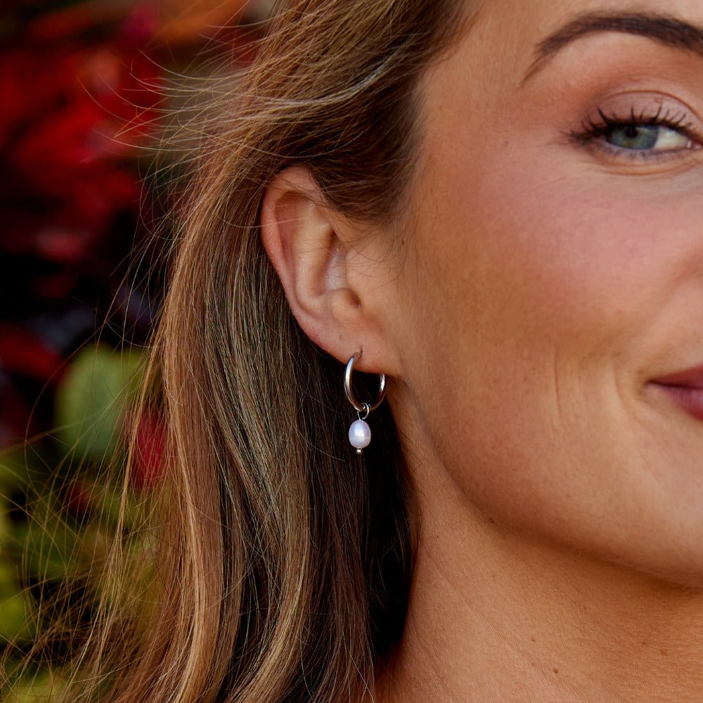 Bella Silver-Tone Hoops with Freshwater Pearl
