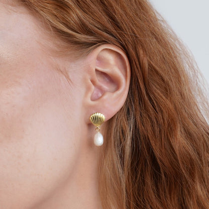 Coastal Shell and Pearl Gold-Tone Earrings