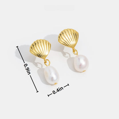 Coastal Shell and Pearl Gold-Tone Earrings