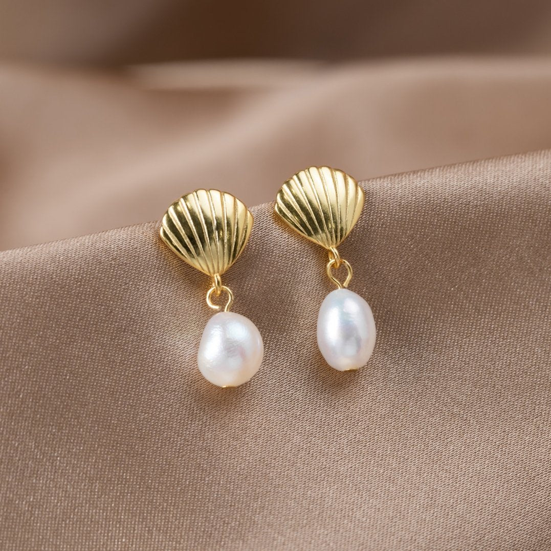 Coastal Shell and Pearl Gold-Tone Earrings