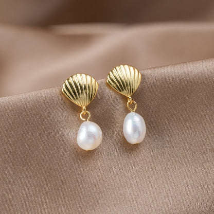Coastal Shell and Pearl Gold-Tone Earrings