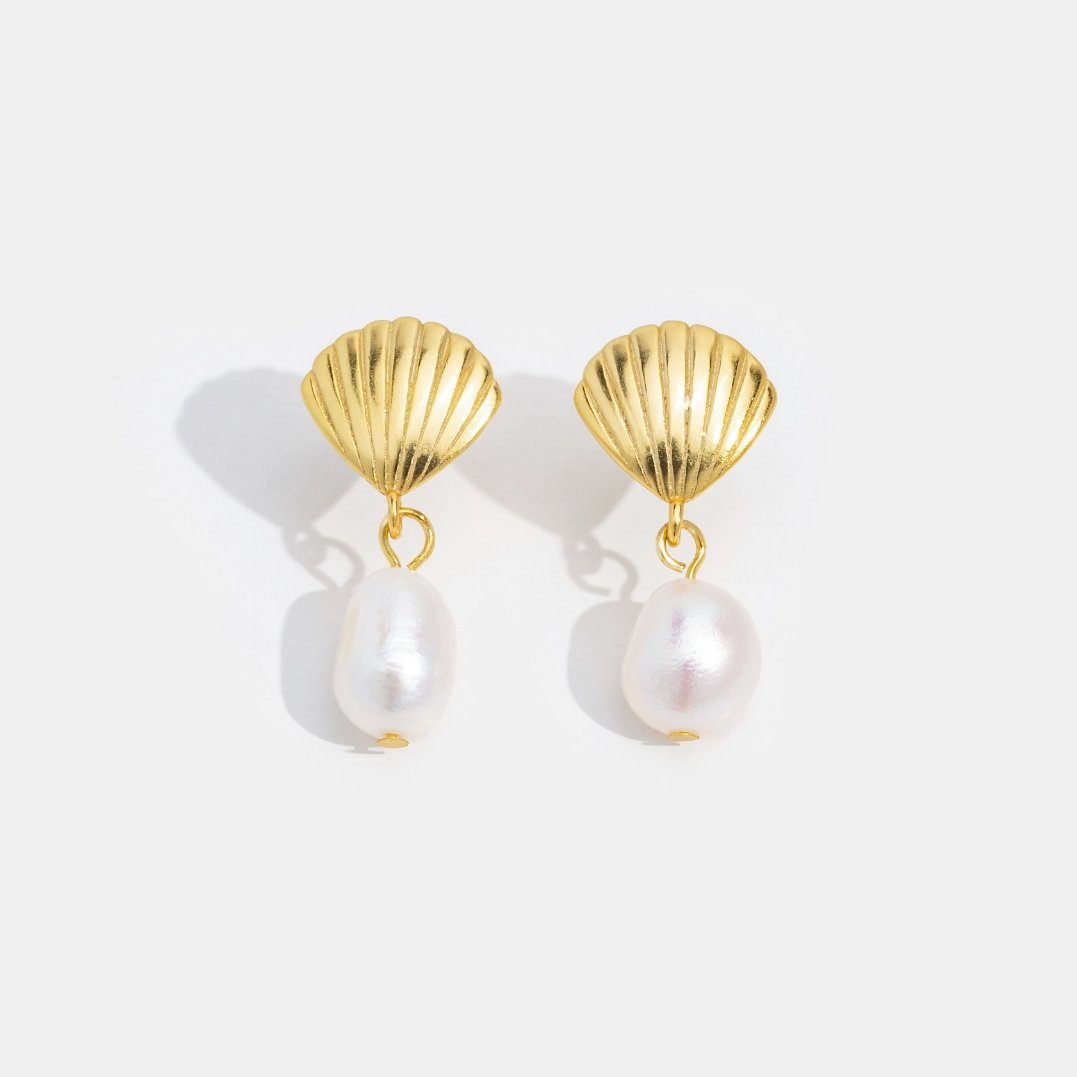 Coastal Shell and Pearl Gold-Tone Earrings