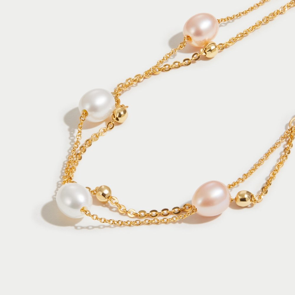 Freshwater Pearl and Fine Chain Bracelet