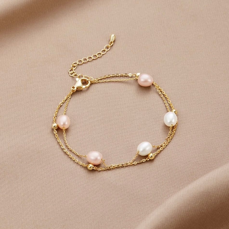 Freshwater Pearl and Fine Chain Bracelet