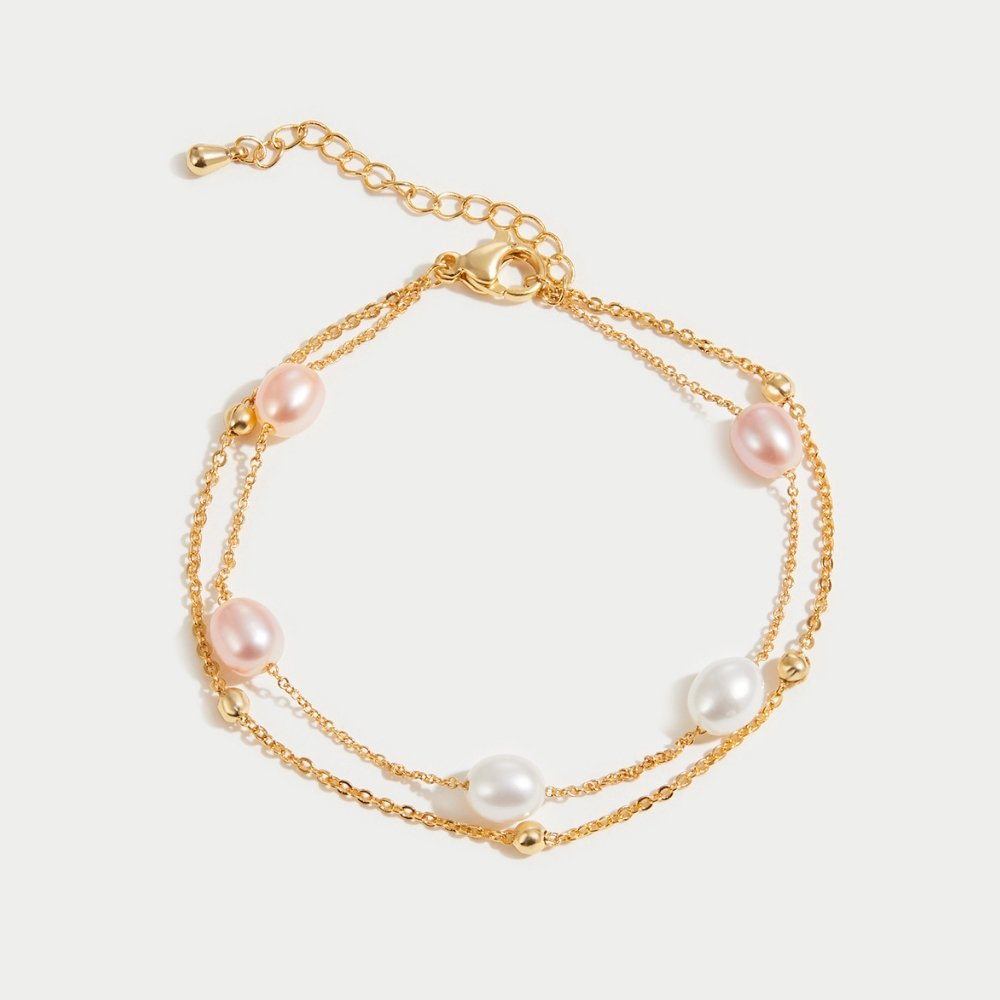 Freshwater Pearl and Fine Chain Bracelet