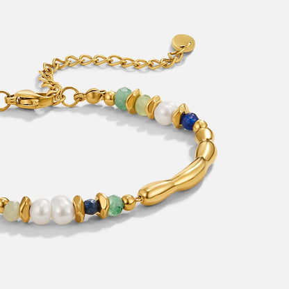 Green Bead and Pearl Strand Bracelet