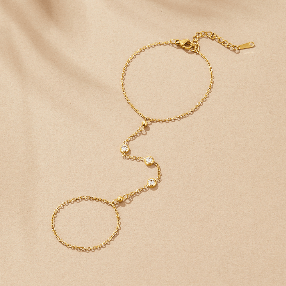 Freya Draped Crystal Wrist and Finger Bracelet