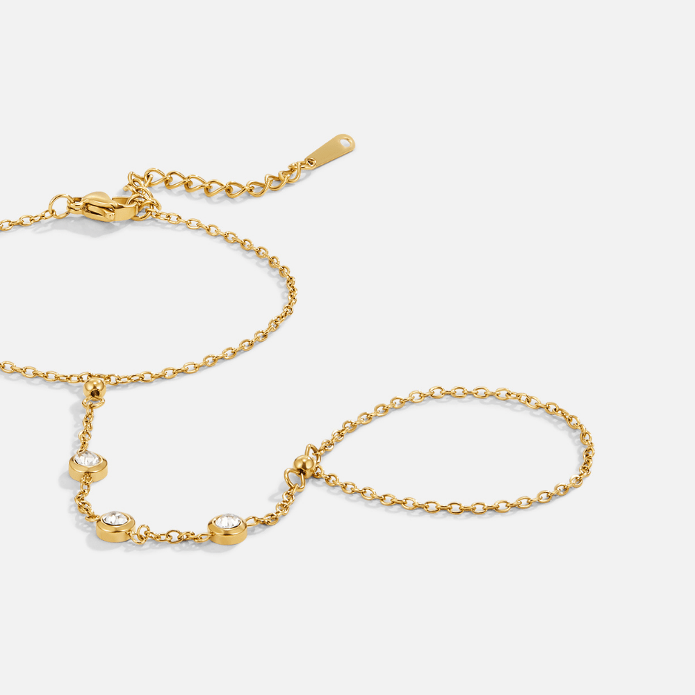 Freya Draped Crystal Wrist and Finger Bracelet