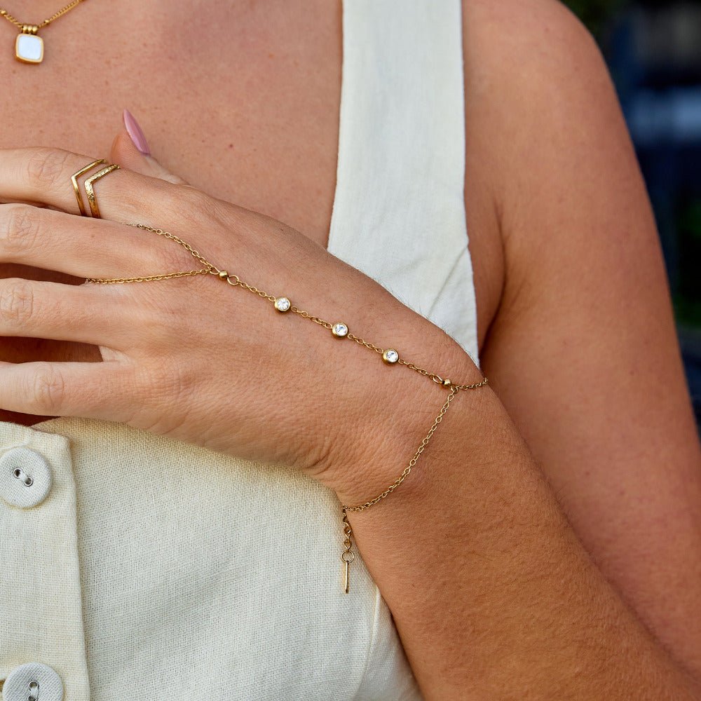 Freya Draped Crystal Wrist and Finger Bracelet