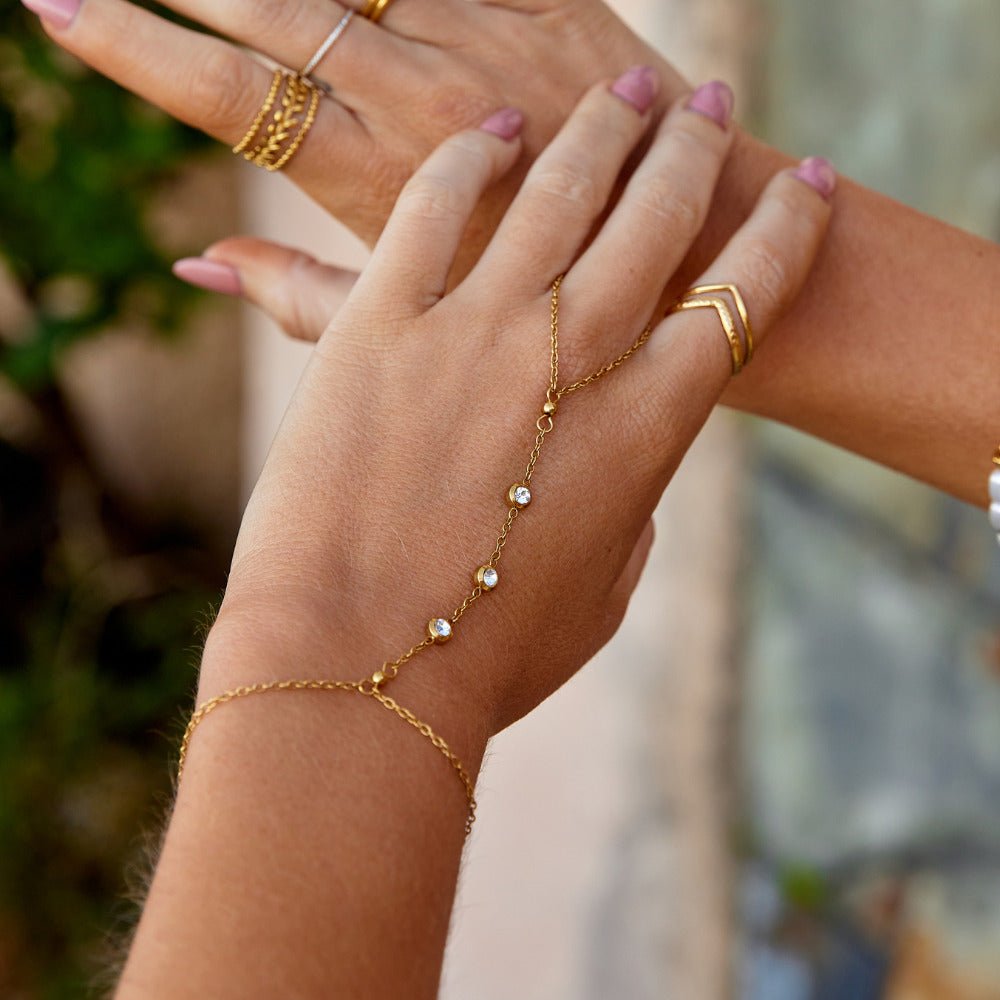 Freya Draped Crystal Wrist and Finger Bracelet