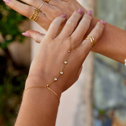 Freya Draped Crystal Wrist and Finger Bracelet