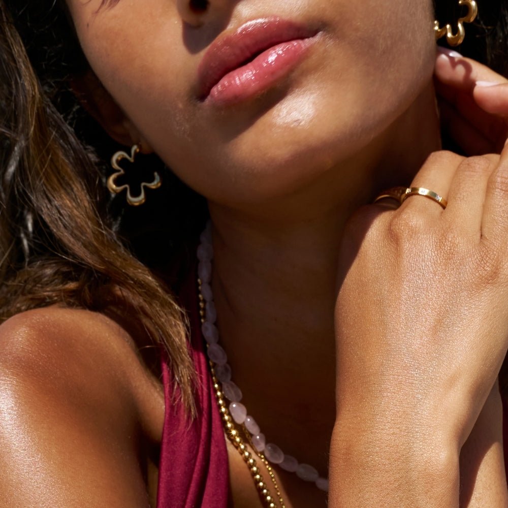 Angled Line Flower Gold-Tone Hoop Earrings