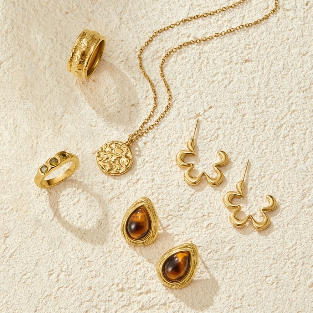 Angled Line Flower Gold-Tone Hoop Earrings