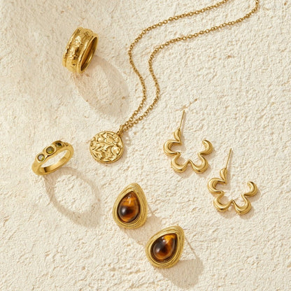 Angled Line Flower Gold-Tone Hoop Earrings
