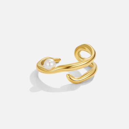 Angular Pearl Set Gold-Tone Band Ring