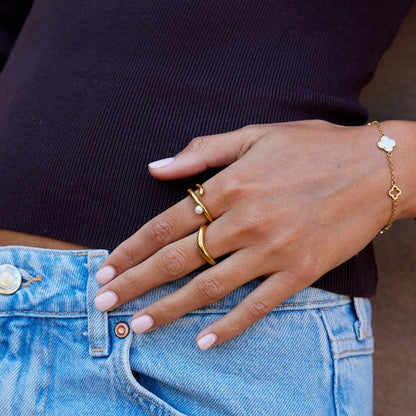 Angular Pearl Set Gold-Tone Band Ring