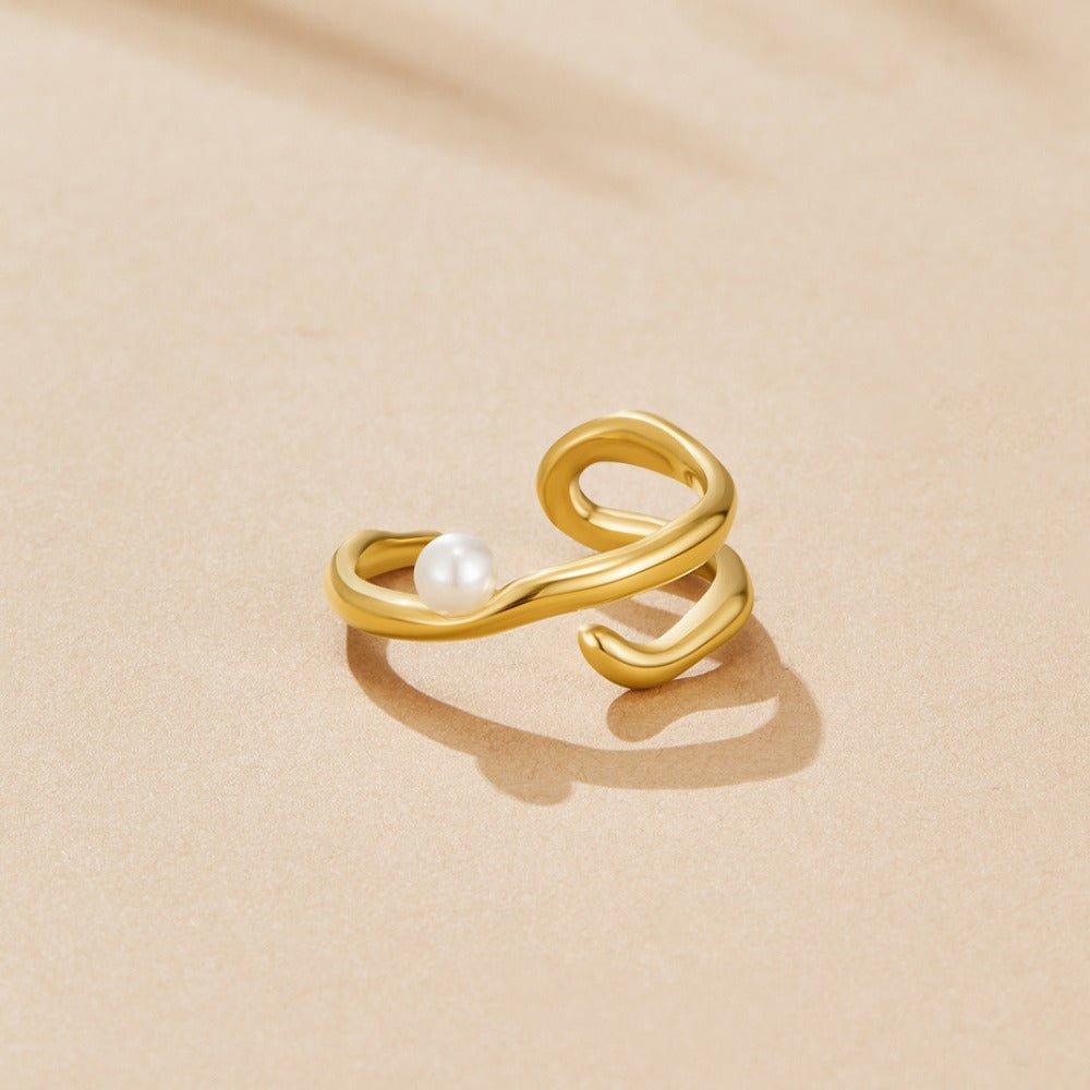Angular Pearl Set Gold-Tone Band Ring