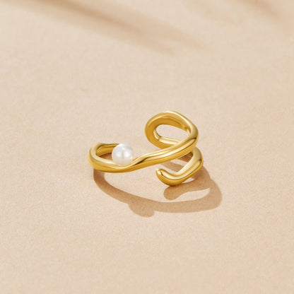 Angular Pearl Set Gold-Tone Band Ring