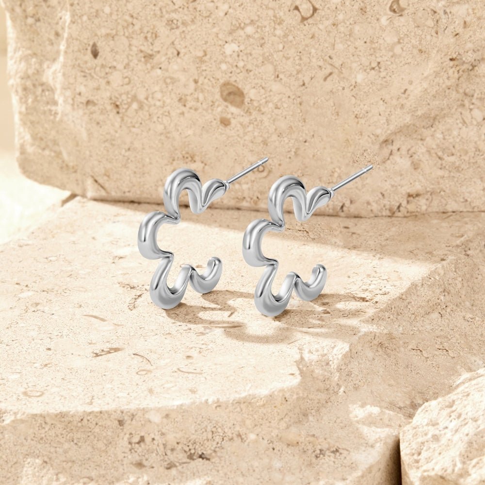 Geometric Flower Silver-Tone Hoop Earrings