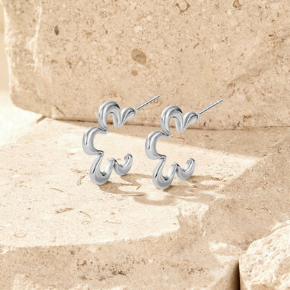 Geometric Flower Silver-Tone Hoop Earrings