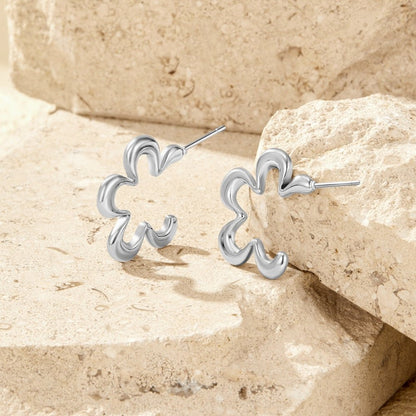 Geometric Flower Silver-Tone Hoop Earrings