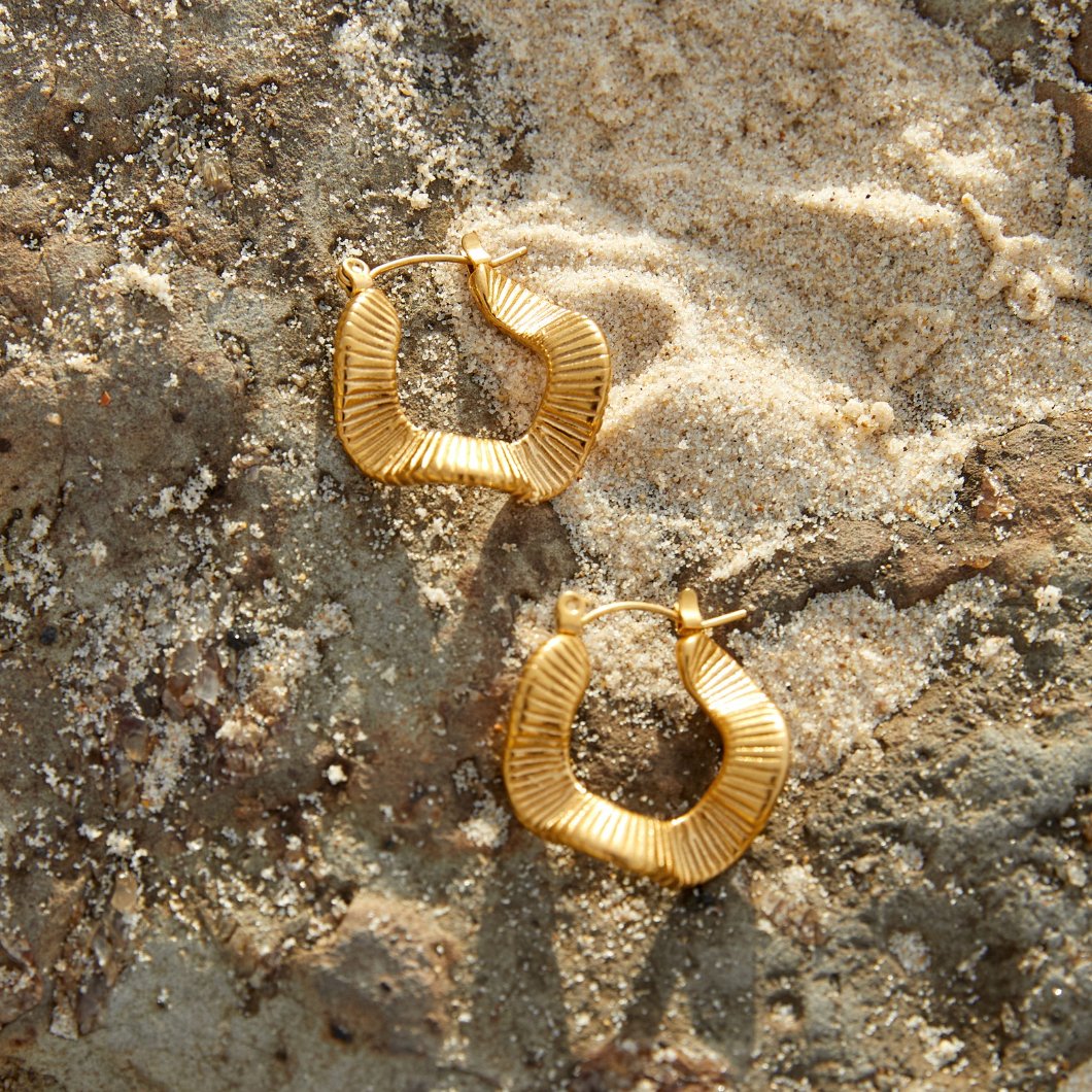 Wave-Shaped Gold-Tone Hoop Earrings