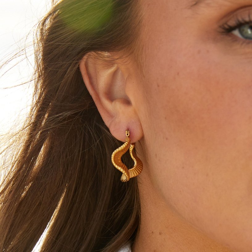 Wave-Shaped Gold-Tone Hoop Earrings