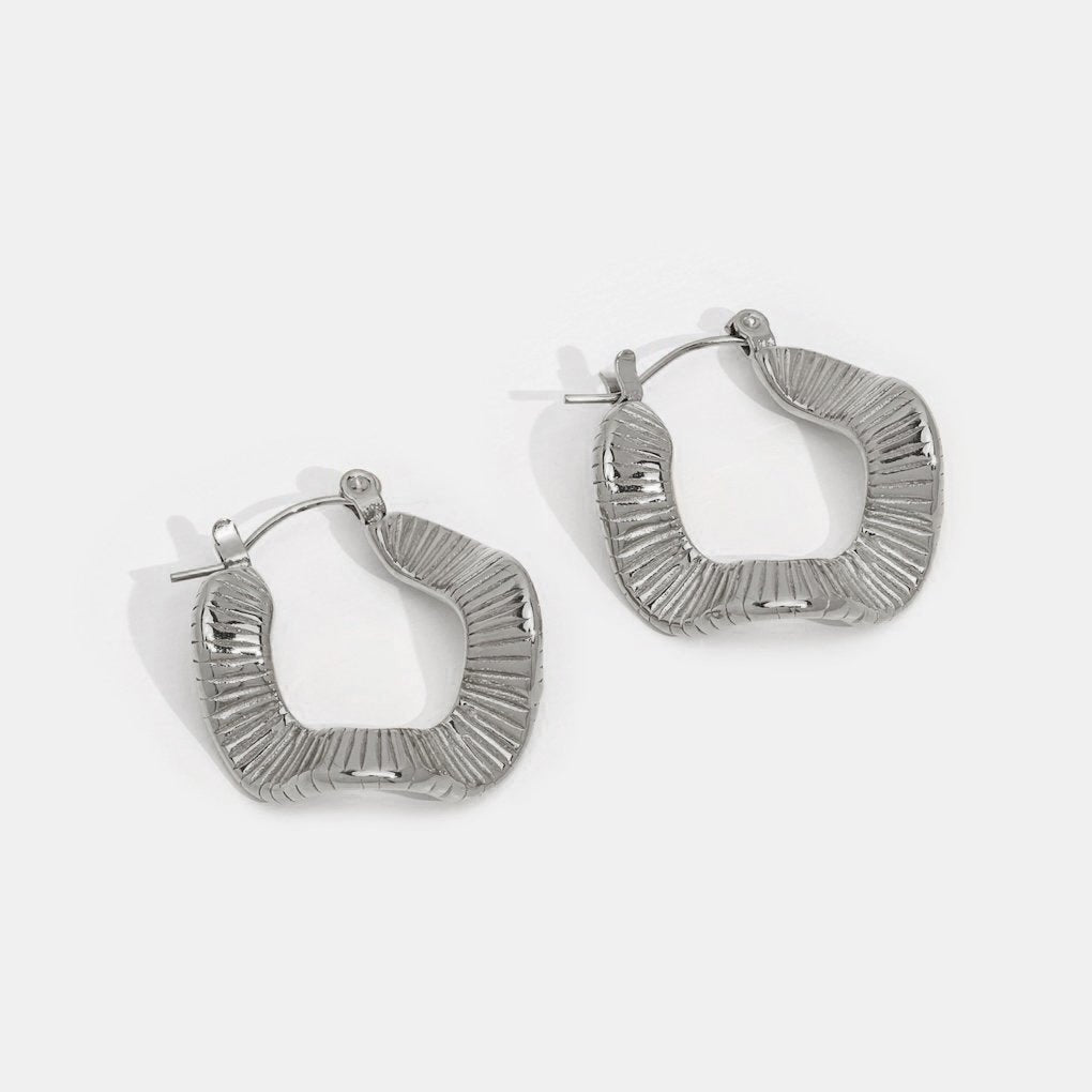 Wave-Shaped Silver-Tone Hoop Earrings