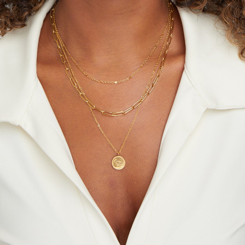 Geya Coin Charm on Doubled Gold-Tone Chains