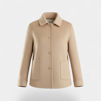 Women's Wool Winter Coat – Wide Polo Collar, Fitted Cut