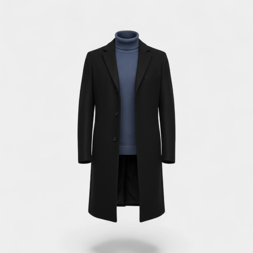 Men's Wool Trench Coat – Mid Length with Lapel Collar