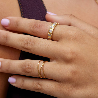 Gigi Square Cut Crystal Slender Band Ring